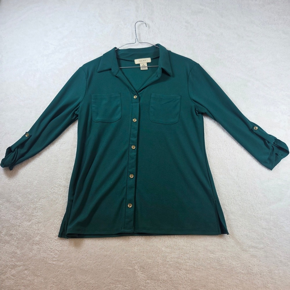 Diana Belle Womens Forest Green Roll Tab Sleeve Button Down Shirt N191725D Small